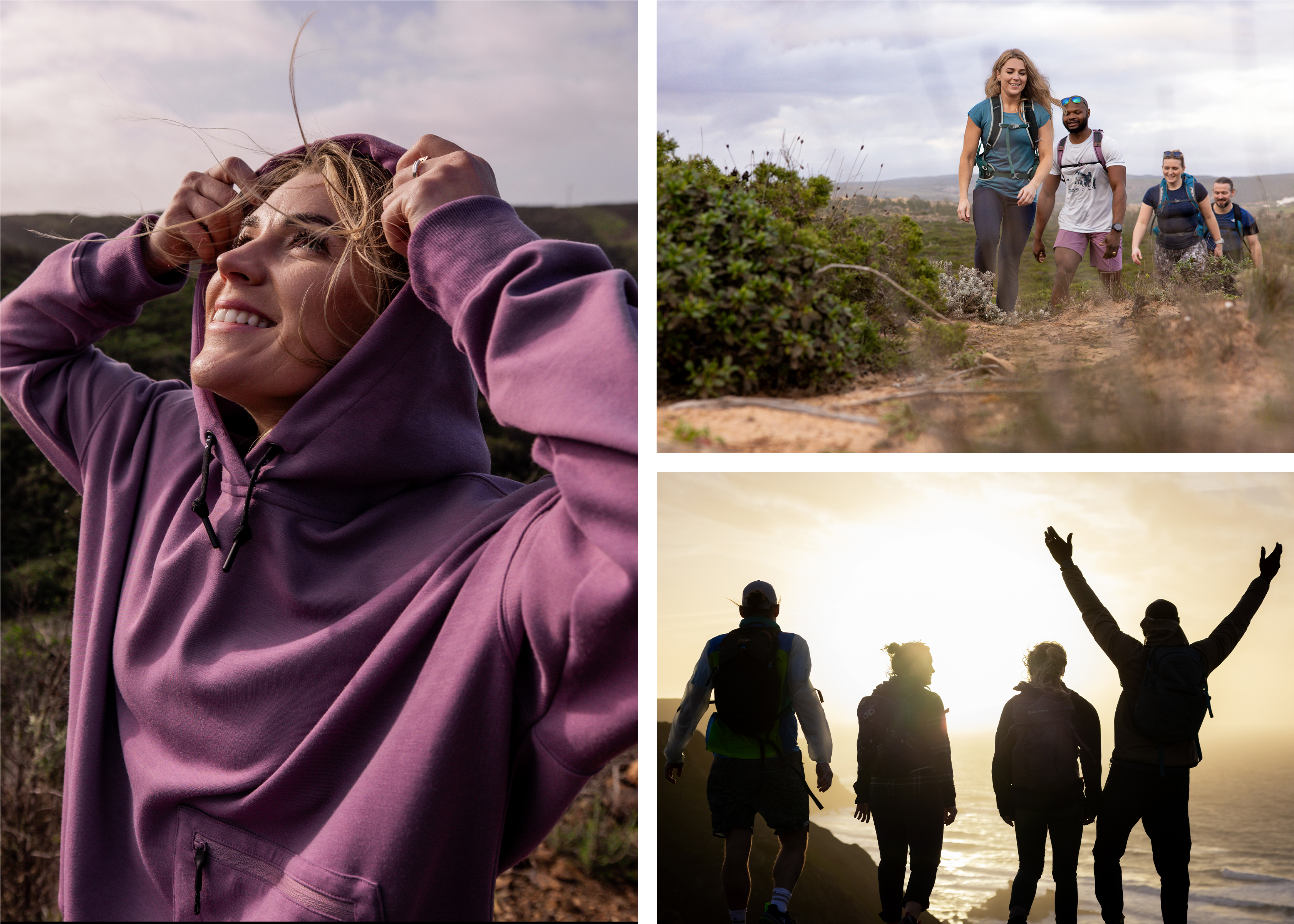 A collage of people running in the city and on trails