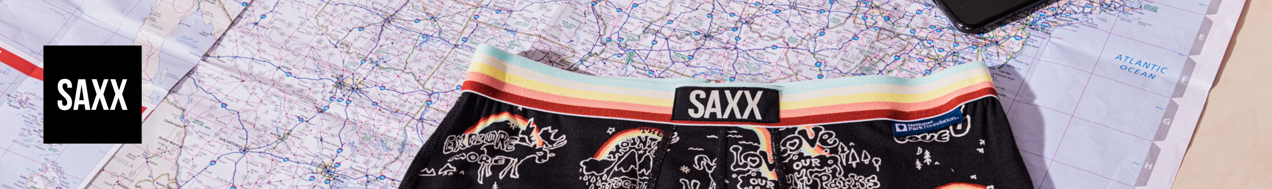 Saxx underwear on top of a map