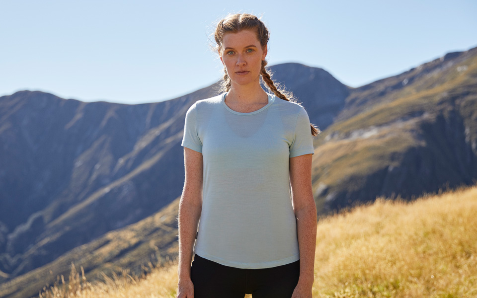 Woman in an icebreaker tshirt 