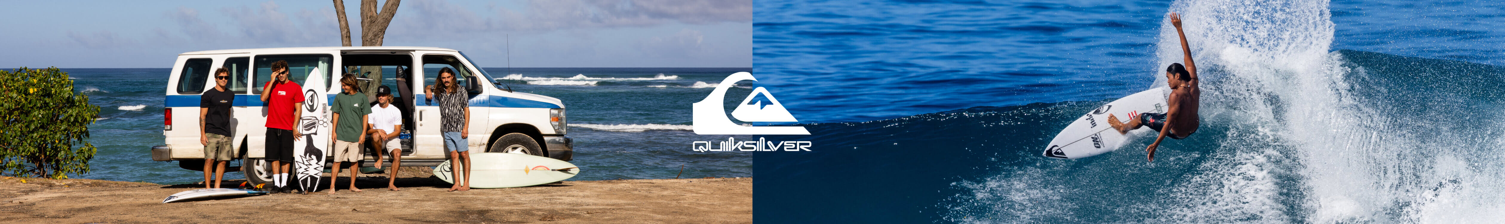 quiksilver logo with an image of someone surfing