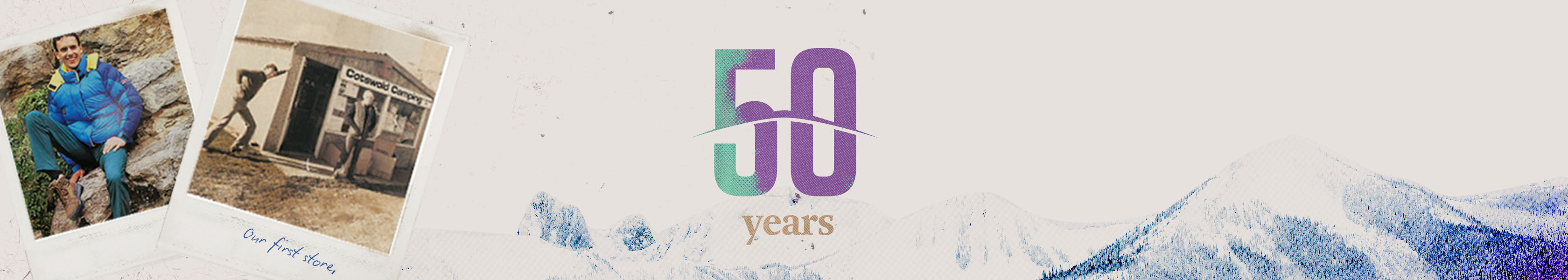 50 years header image with snapshots of Cotswold Outdoor history