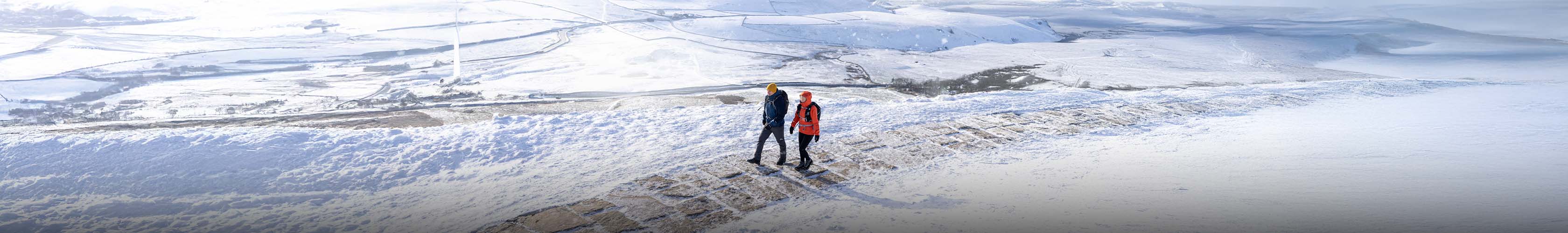 People walking over snow