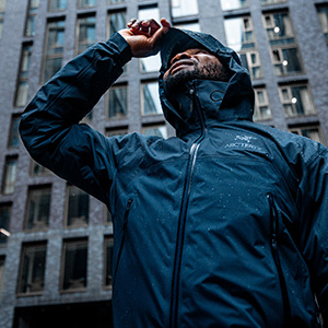 Man walking in the rain