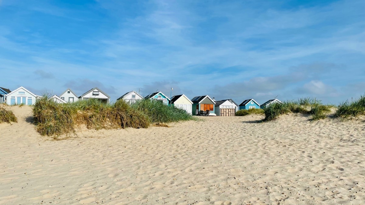 Beach huts on the front of Bournemouth Beach 