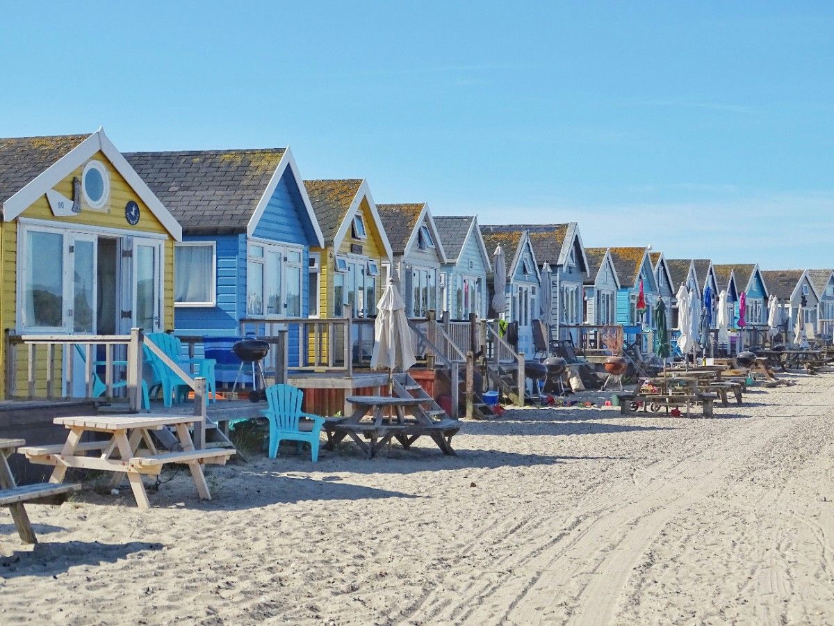 Beach huts on the front of Bournemouth Beach 