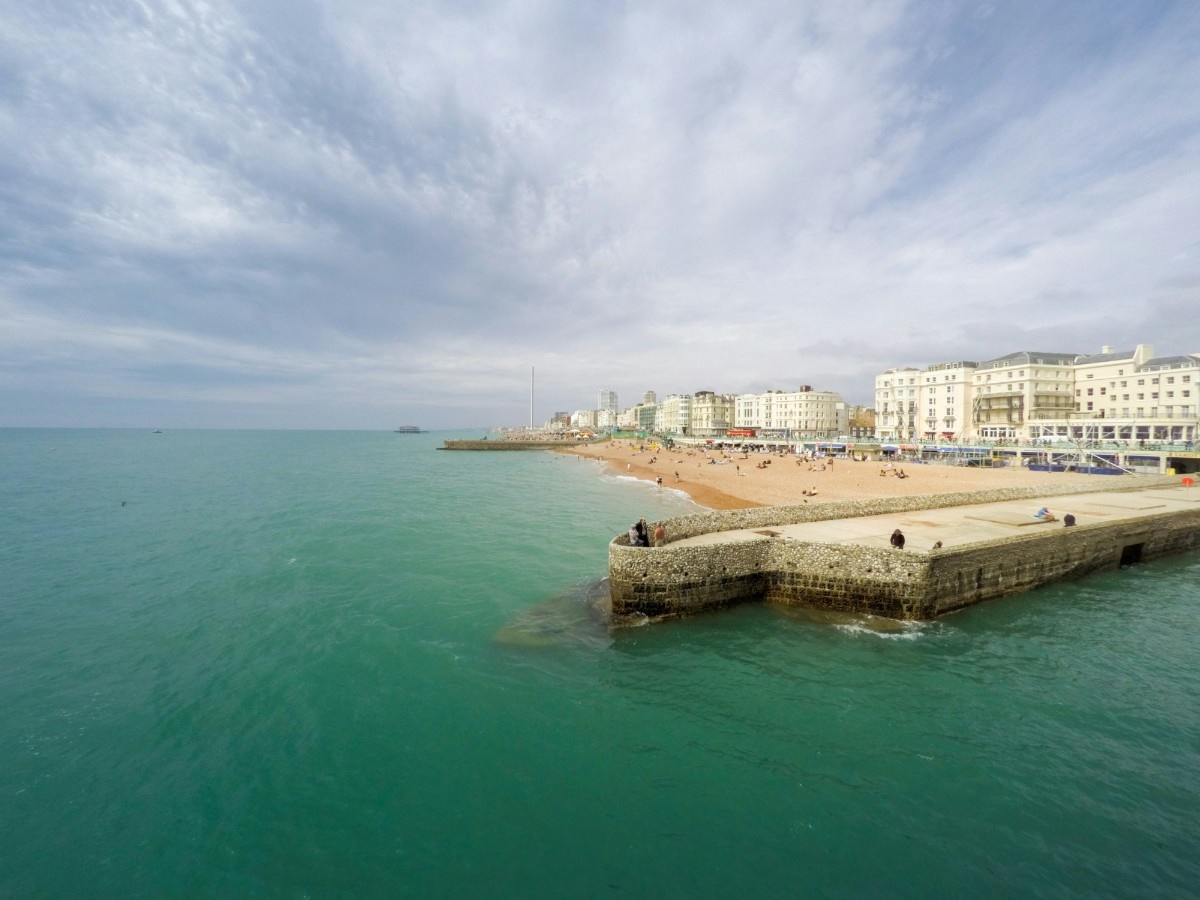 The land sticking out at Brighton Beach, by the town 