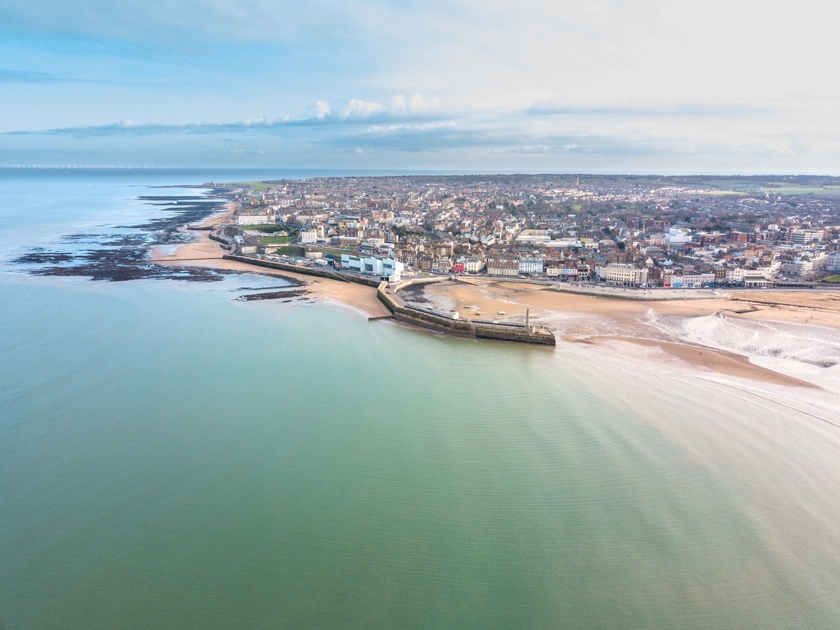 Margate beach from the sky