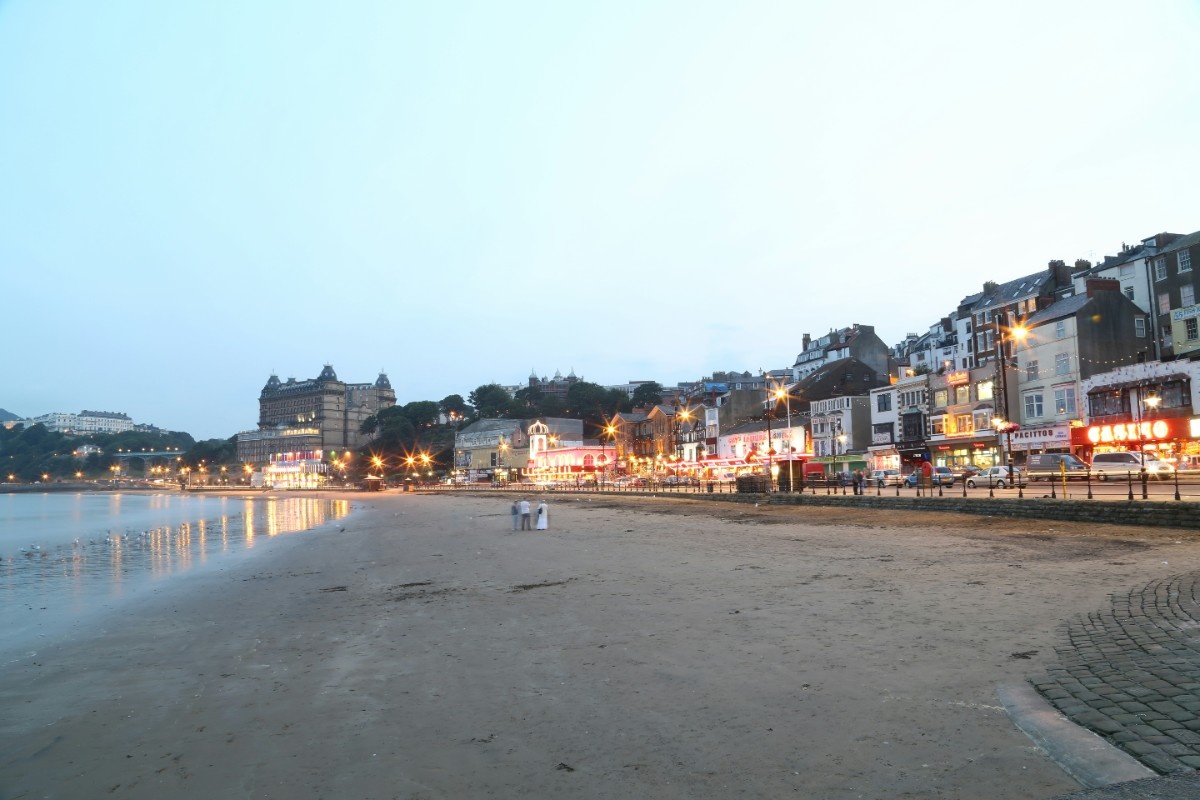 Scarborough Beach lit up in the evening