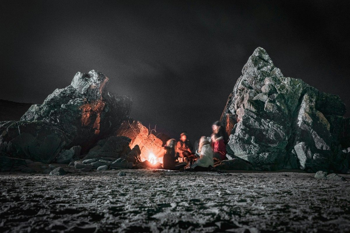 People having a campfire on Woolacombe Beach