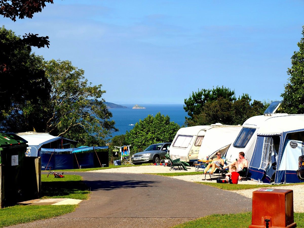 A campsite near Torquay overlooking the sea 