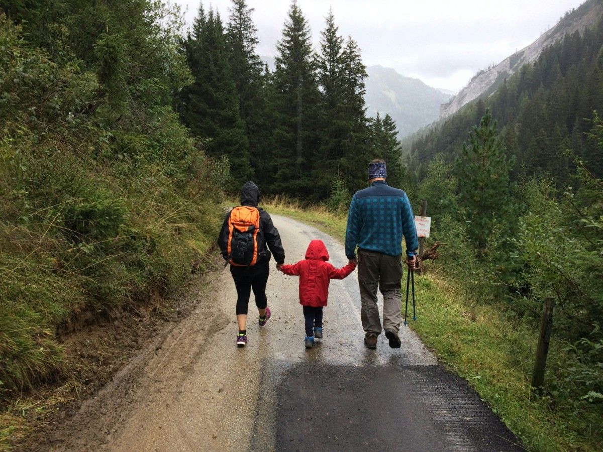 A family on a hike 