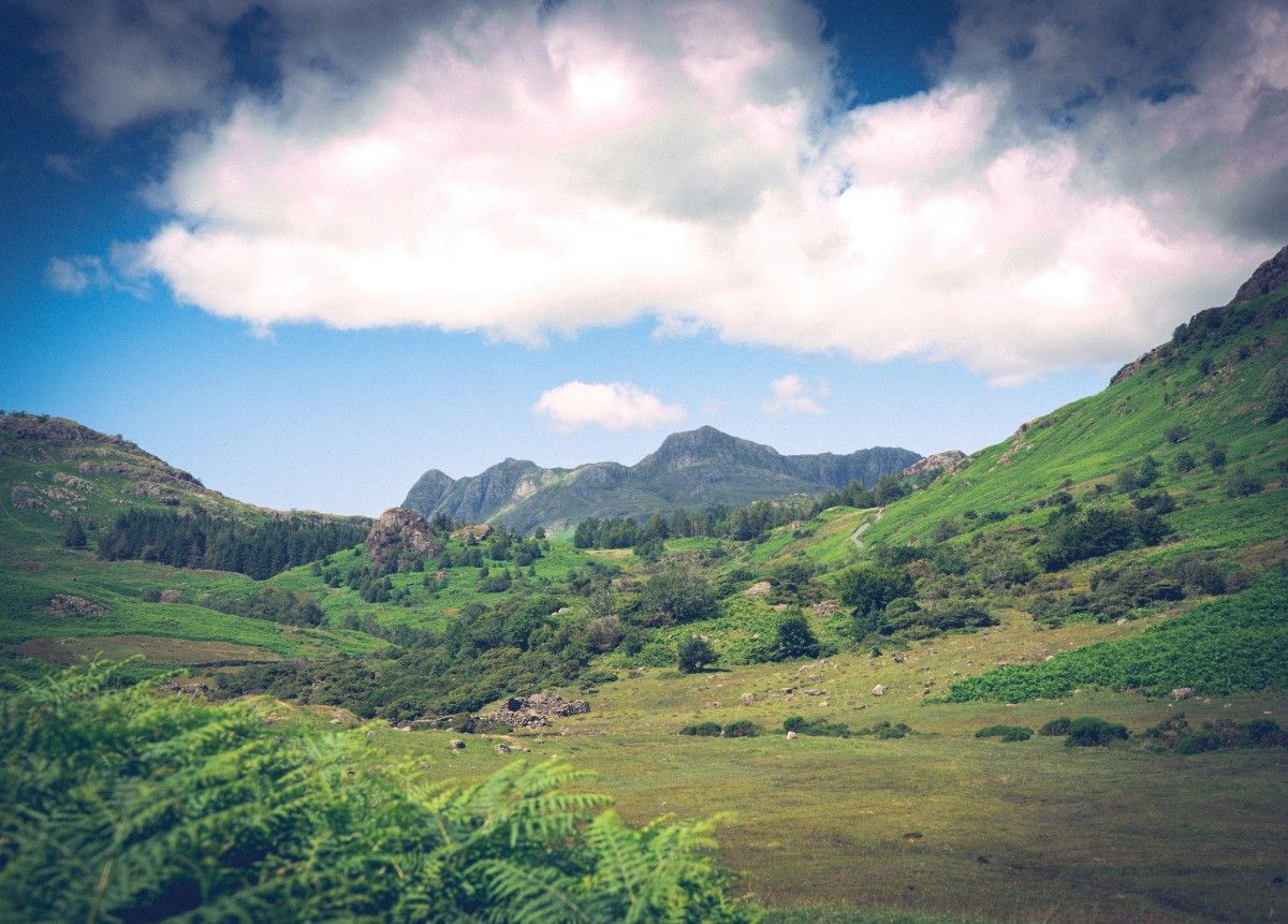 Great Langdale fields and mountains