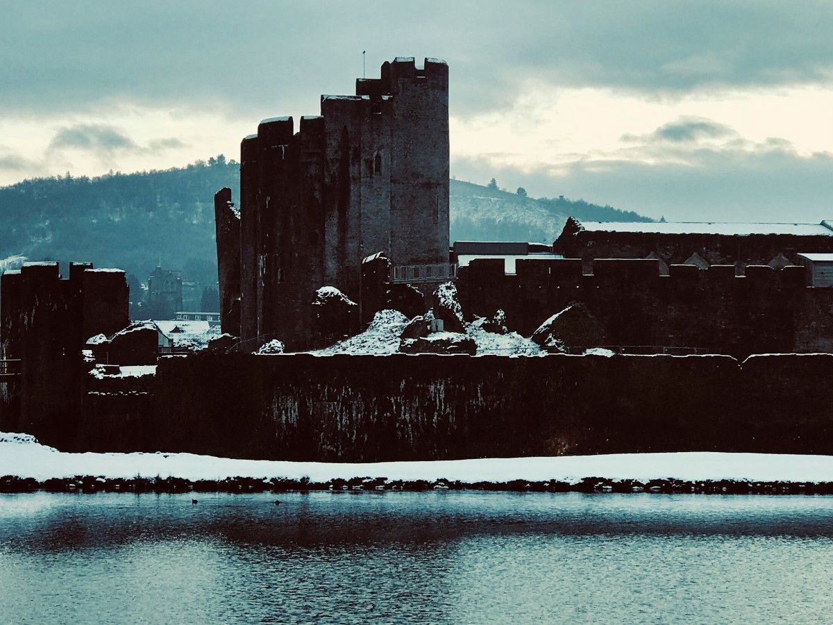 Caerphilly Castle in the snow