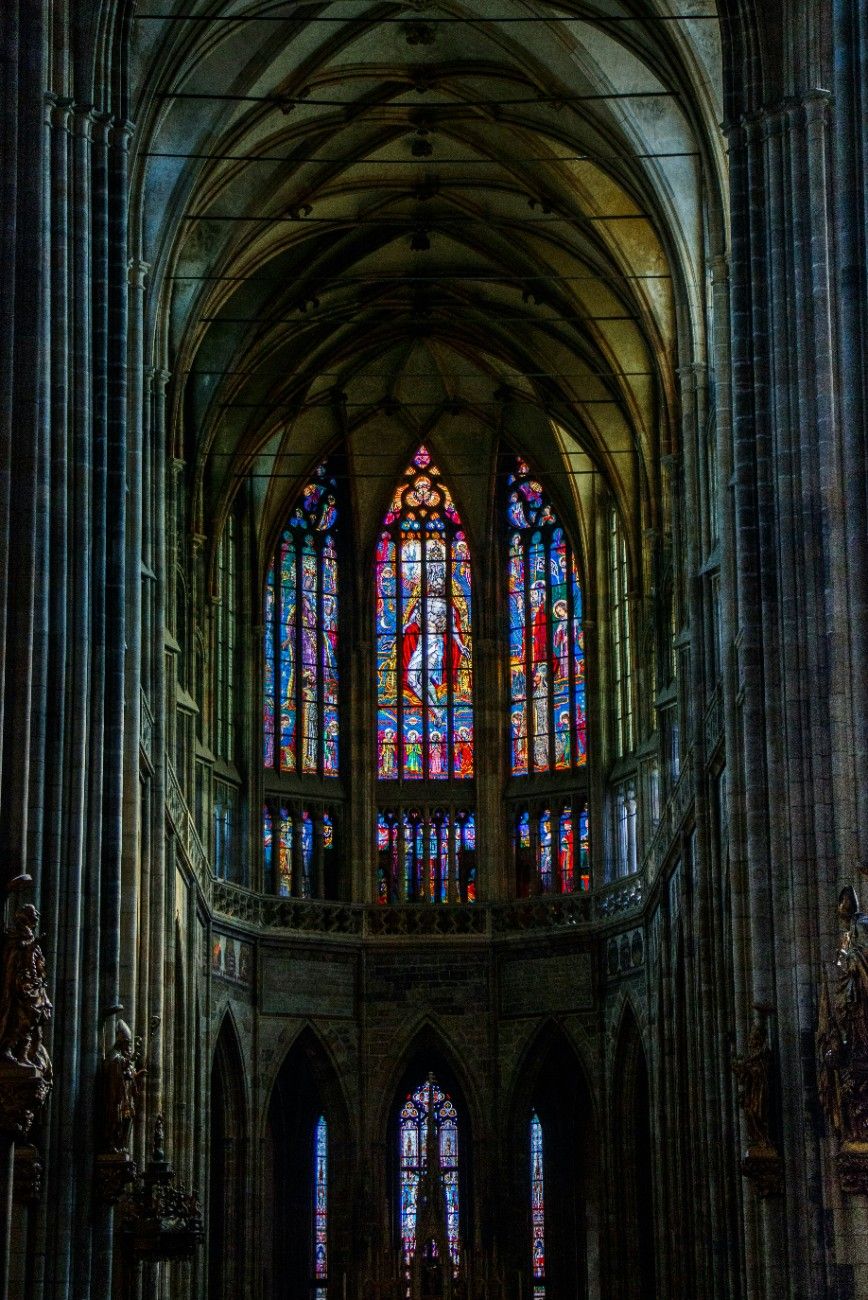 A wall and window inside Prague Castle