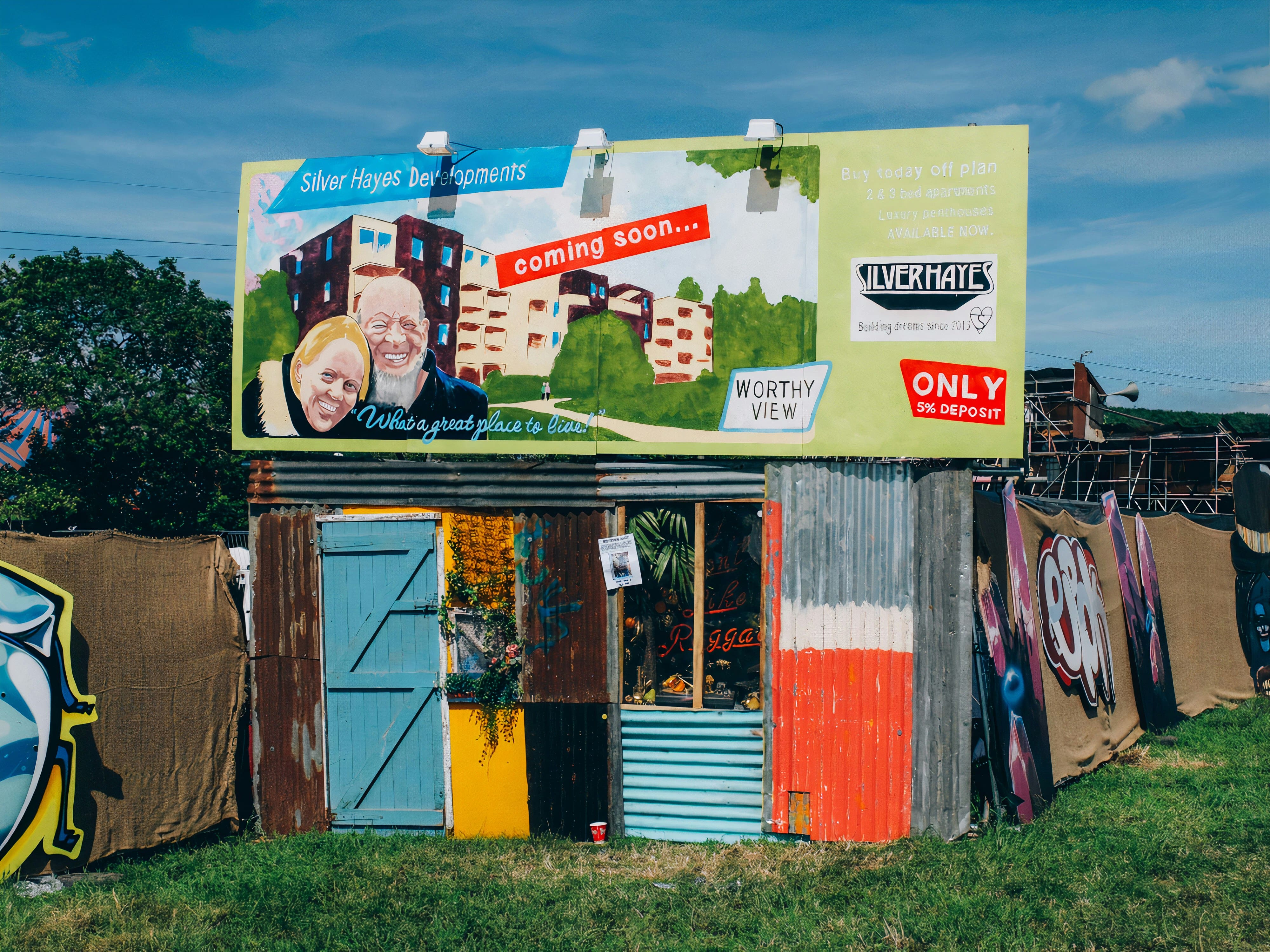 A stall advertising the Silver Hayes Glastonbury updates