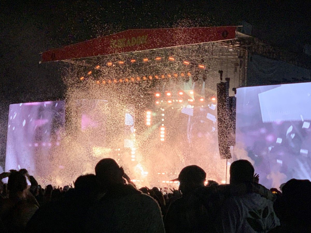 The Reading festival main stage at night 