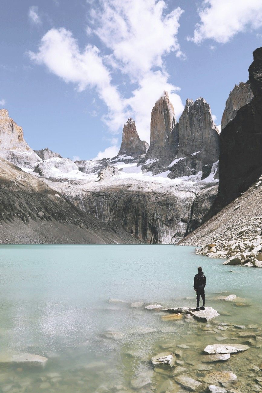 A person by the lake in Torres del Paine