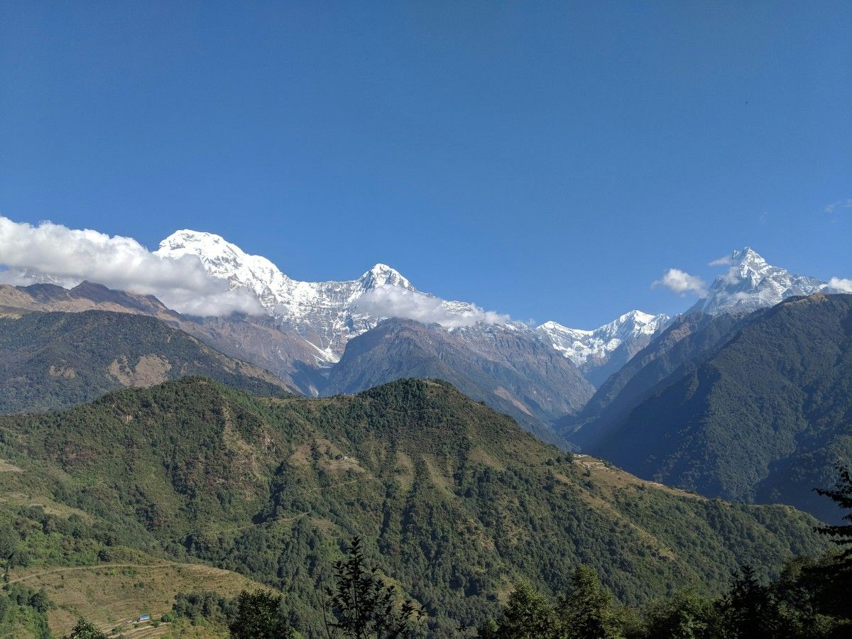 The rolling mountains of the Himalayas on the Annapurna Circuit