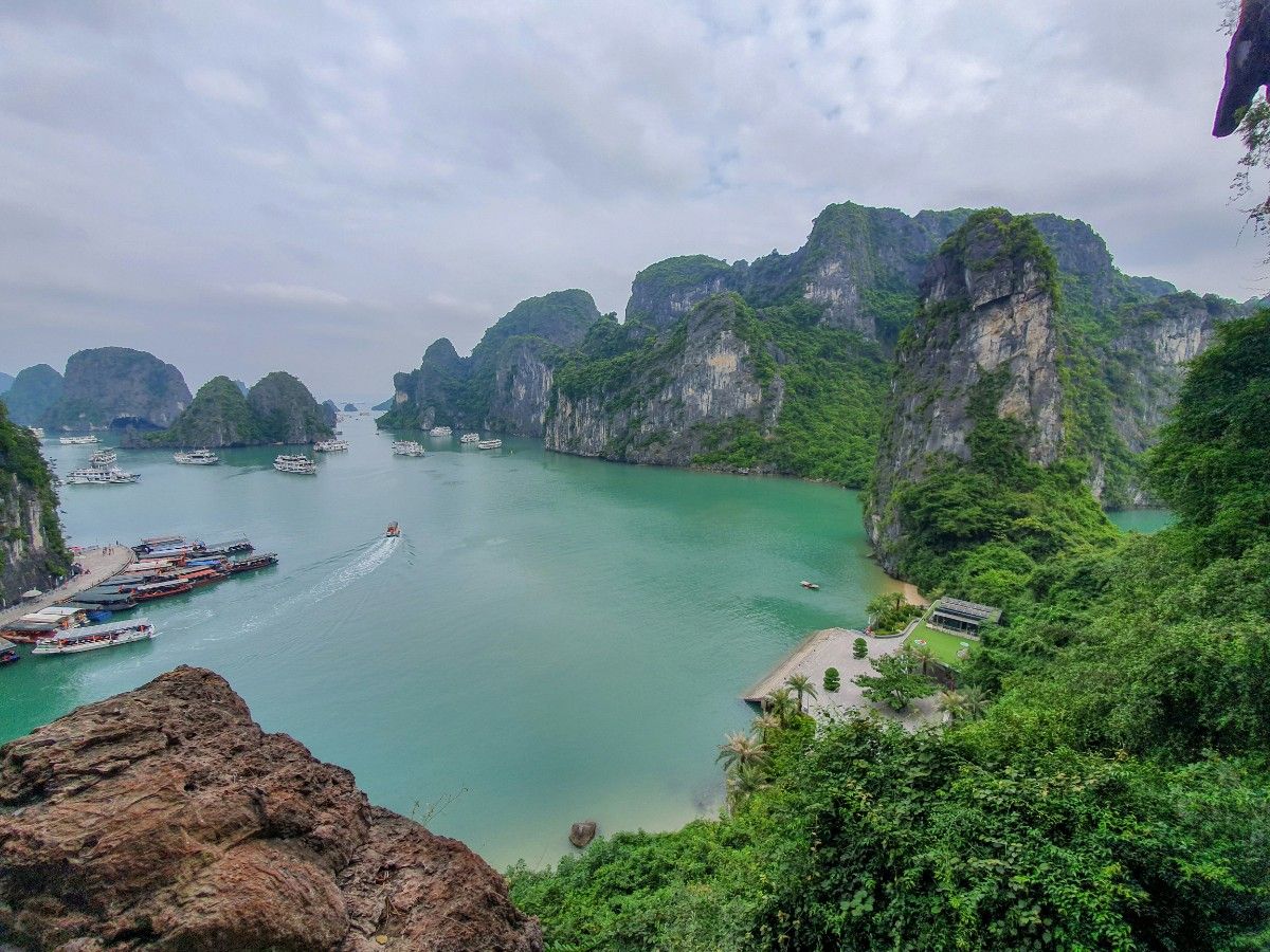 Ha Long Bay, Vietnam, covered in lush greenery