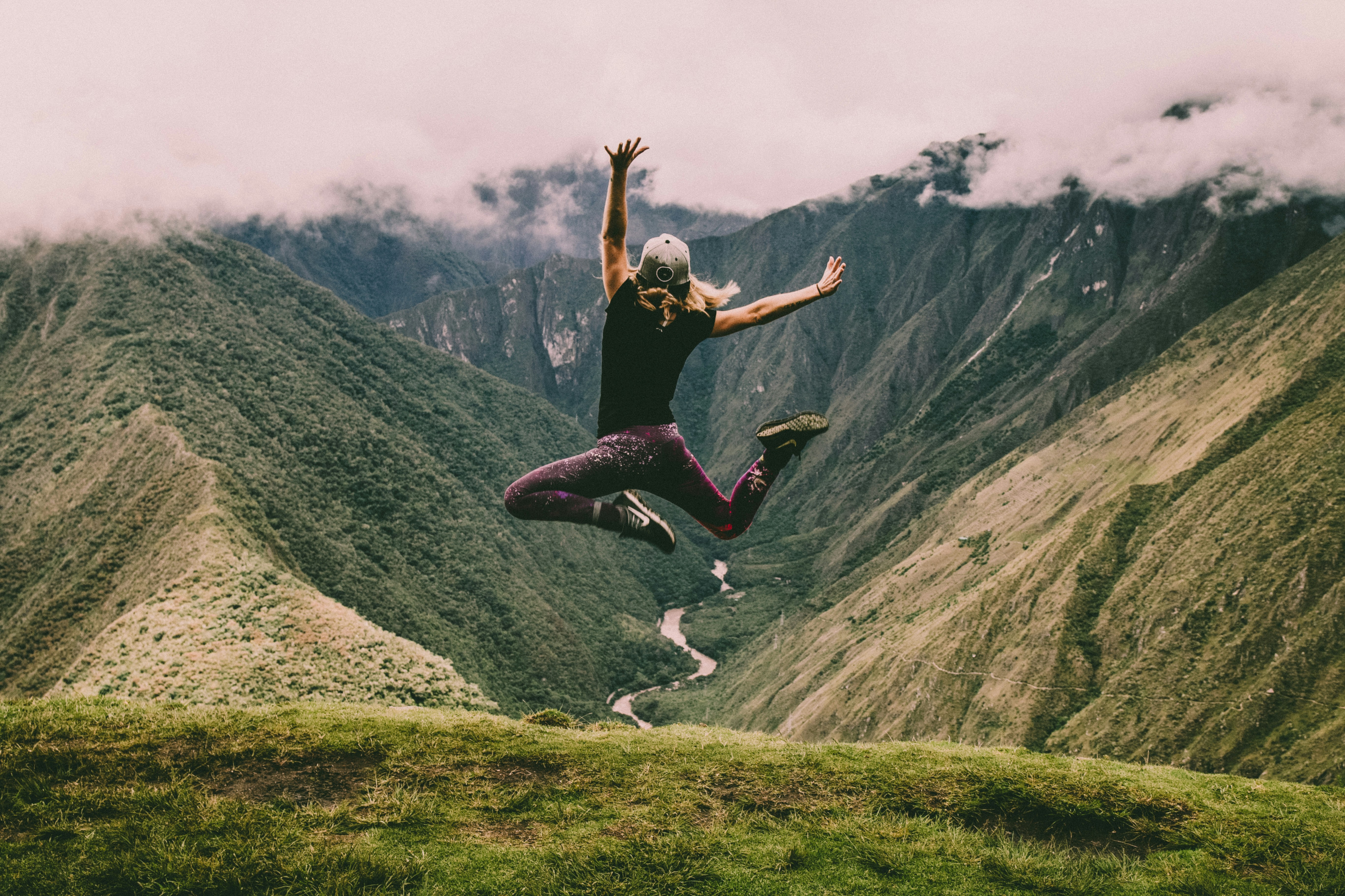 A person jumping in the air on The Inca Trail