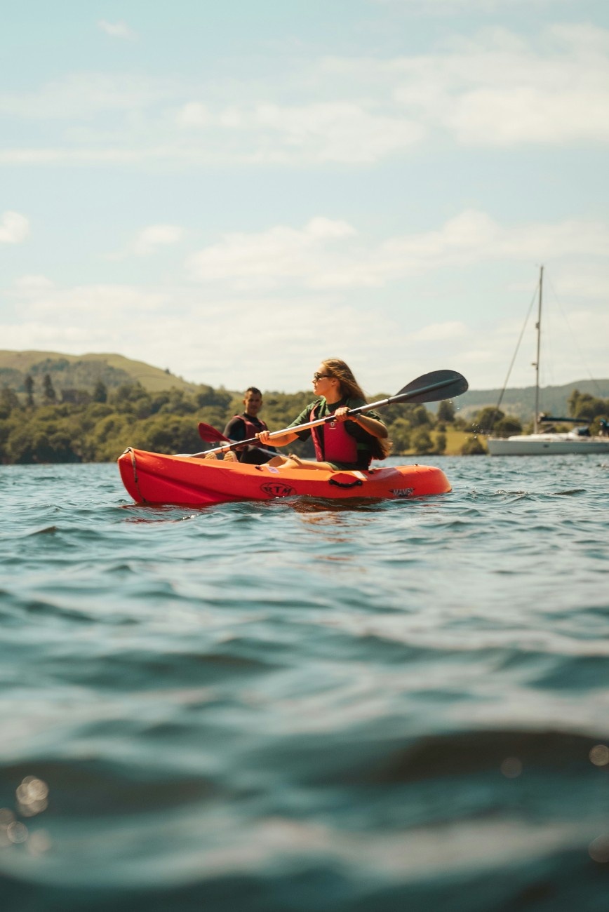 A person kayaking on Lake Windermere