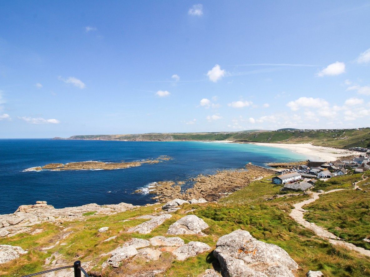 A blue sky over Sennen Cove