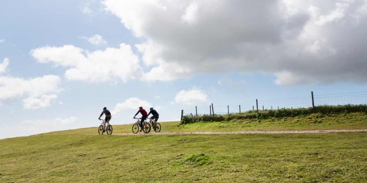 Three cyclists on the South Downs Way