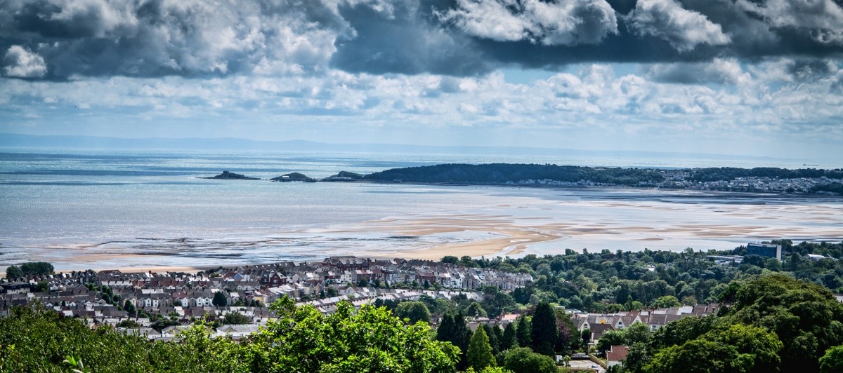 Swansea bay with mumbles lighthouse in the distance