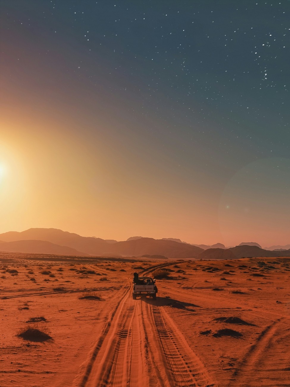 Wadi Rum desert at sunset 