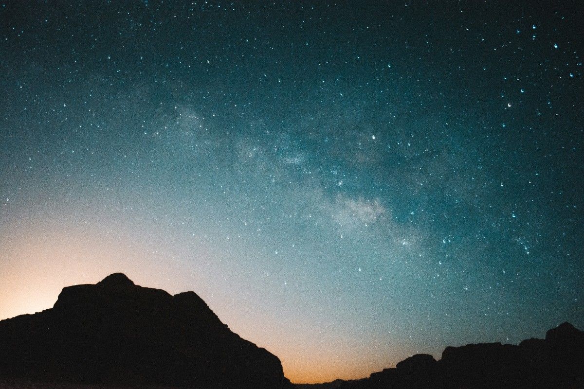 The starry sky over Wadi Rum desert 