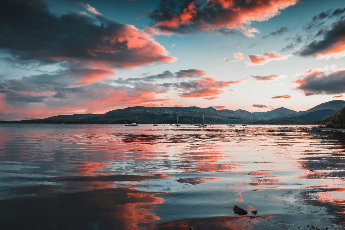 Pink clouds over a lake on the West Highlands Way