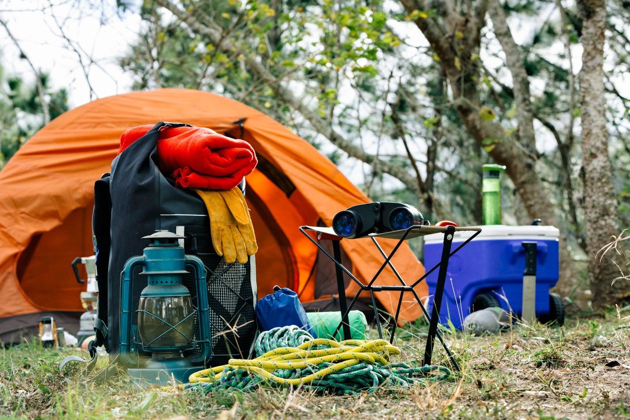 Camp with cooler on the side