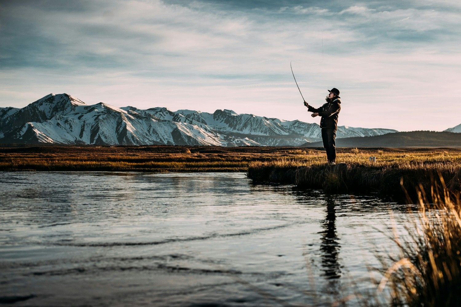 man fishing in a lake