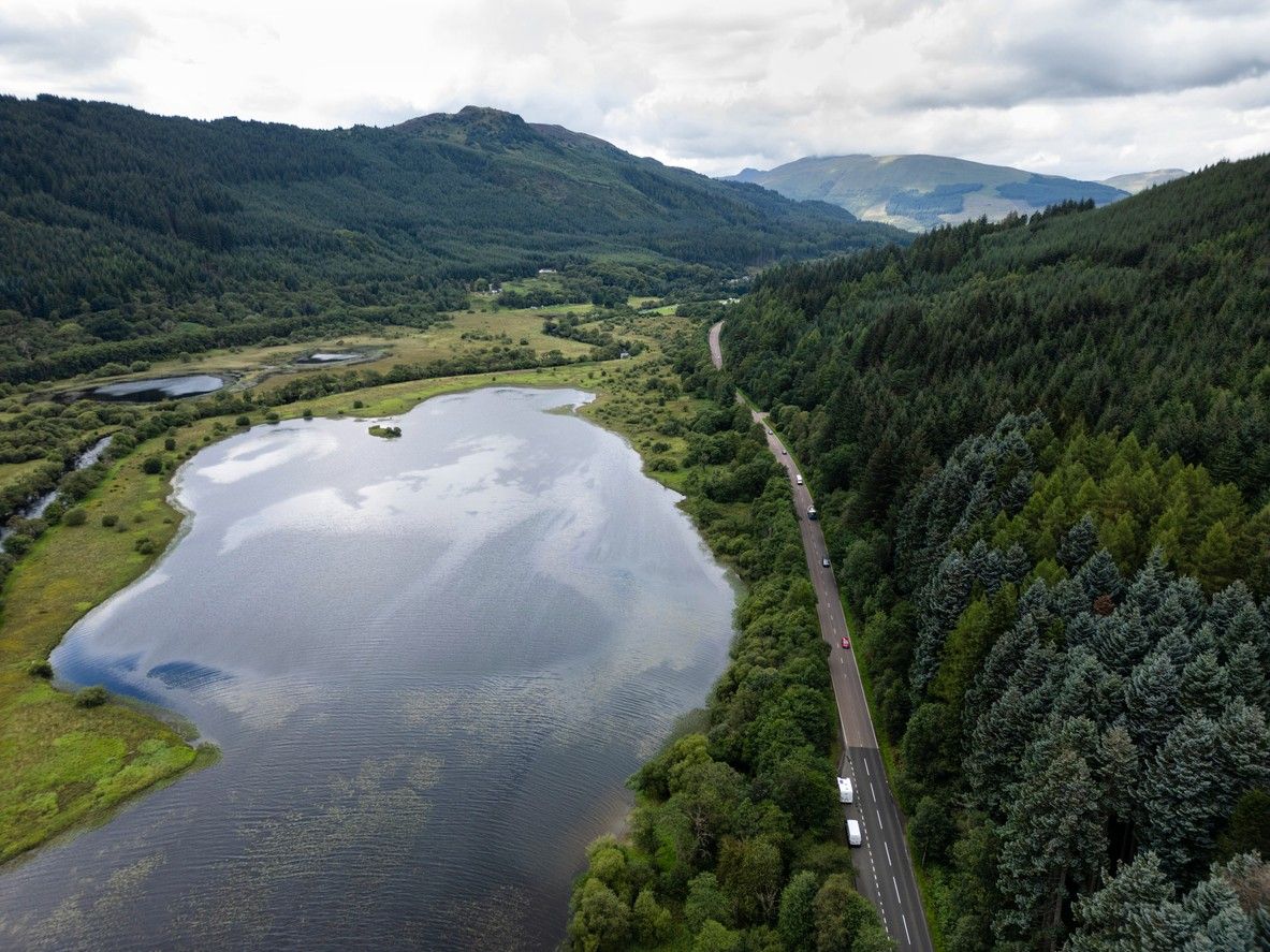 Aerial view of Loch Lubnaig from Runacraig, Callander. Scotland highlands