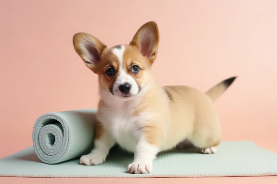 puppy on yoga mat