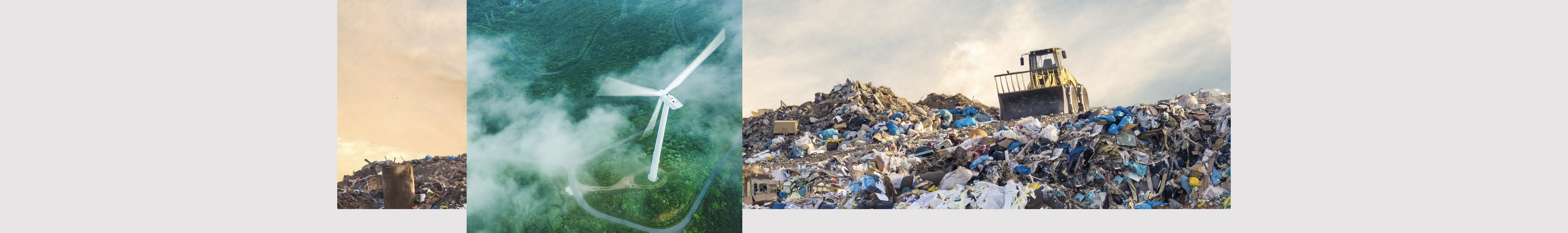 An image of two - a rubbish tip and a wind turbine