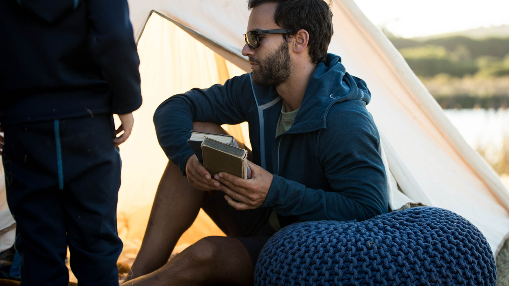 A person wearing a fleece hoodie